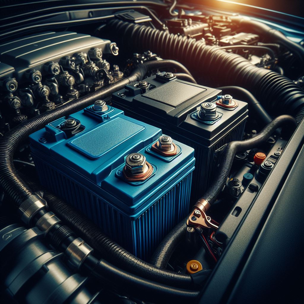 Starter battery next to deep cycle battery in engine bay